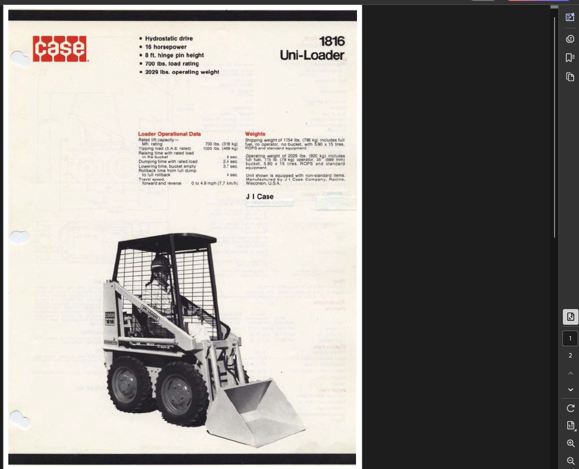 Case Skid Steer 1816 Specifications Manual PDF Instant Download
