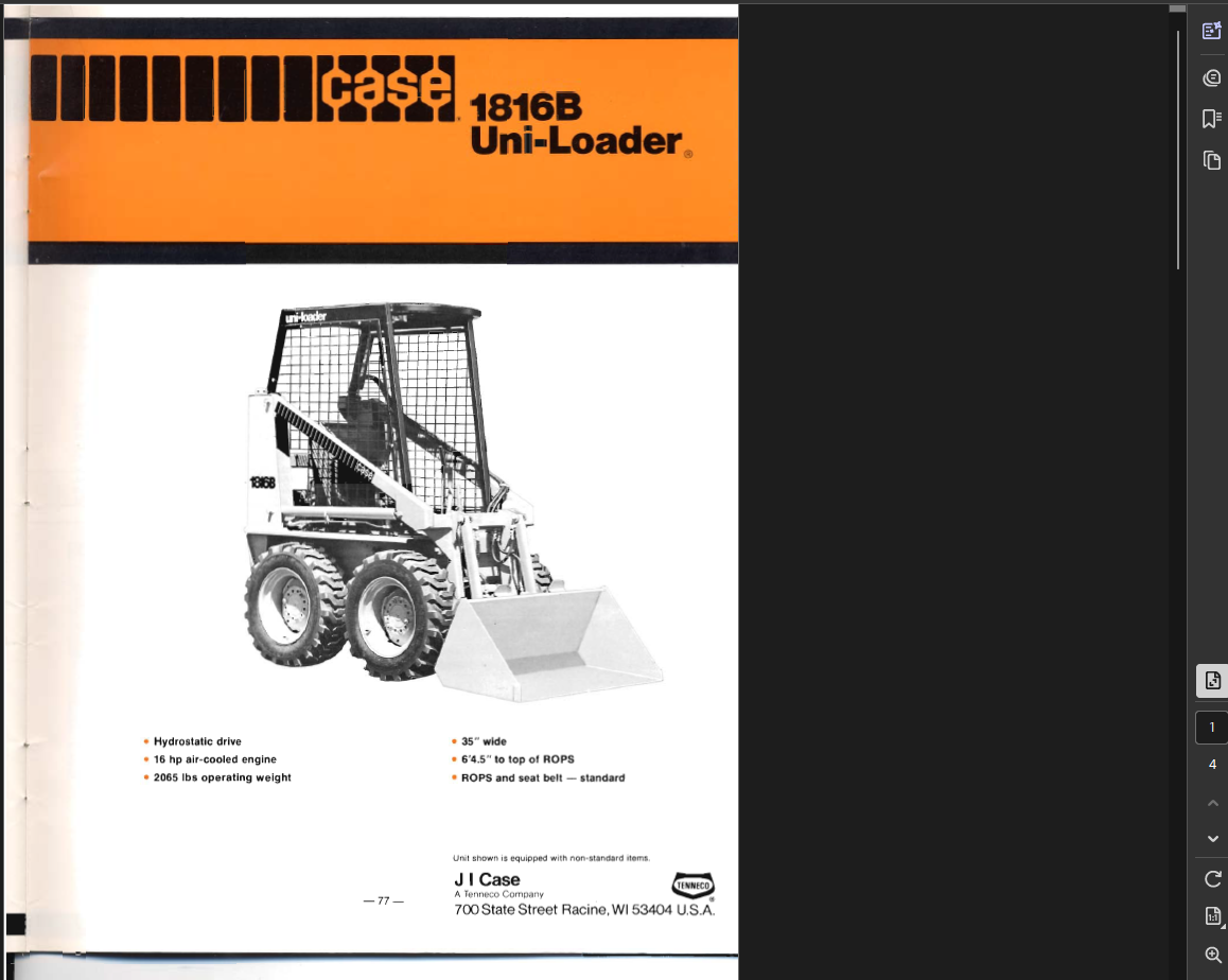 Case Skid Steer 1816B Specifications Manual PDF Instant Download