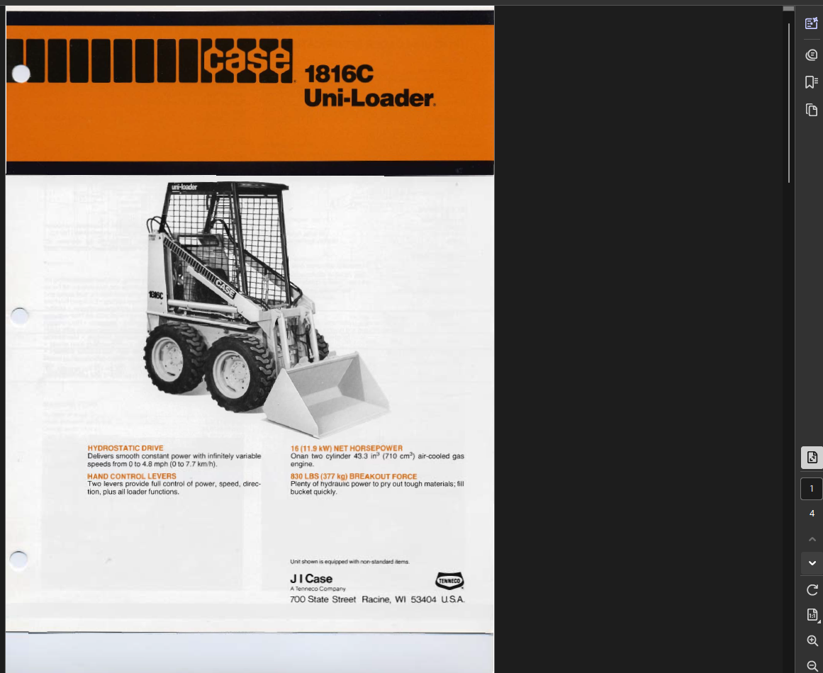 Case Skid Steer 1816C Specifications Manual PDF Instant Download