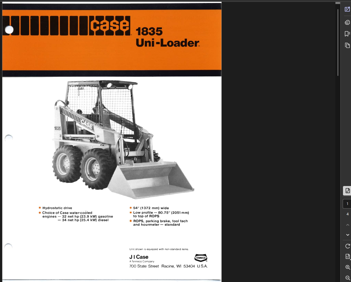 Case Skid Steer 1835 Specifications Manual PDF Instant Download