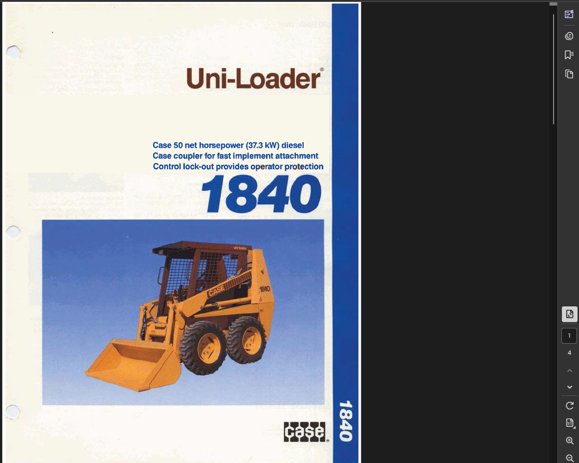Case Skid Steer 1840 Specifications Manual PDF Instant Download