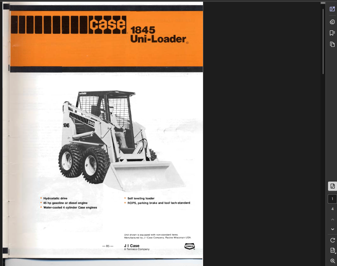 Case Skid Steer 1845 Specifications Manual PDF Instant Download