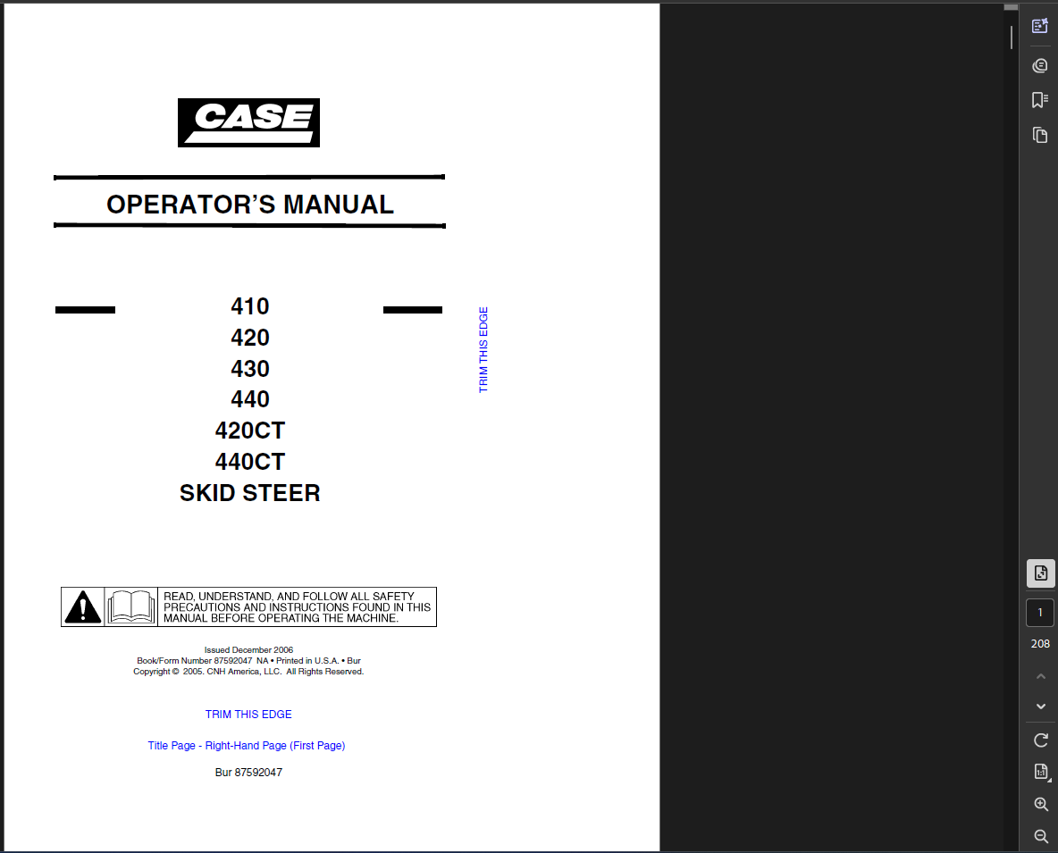 Case Skid Steer 410 Operator Owner Manual PDF Instant Download