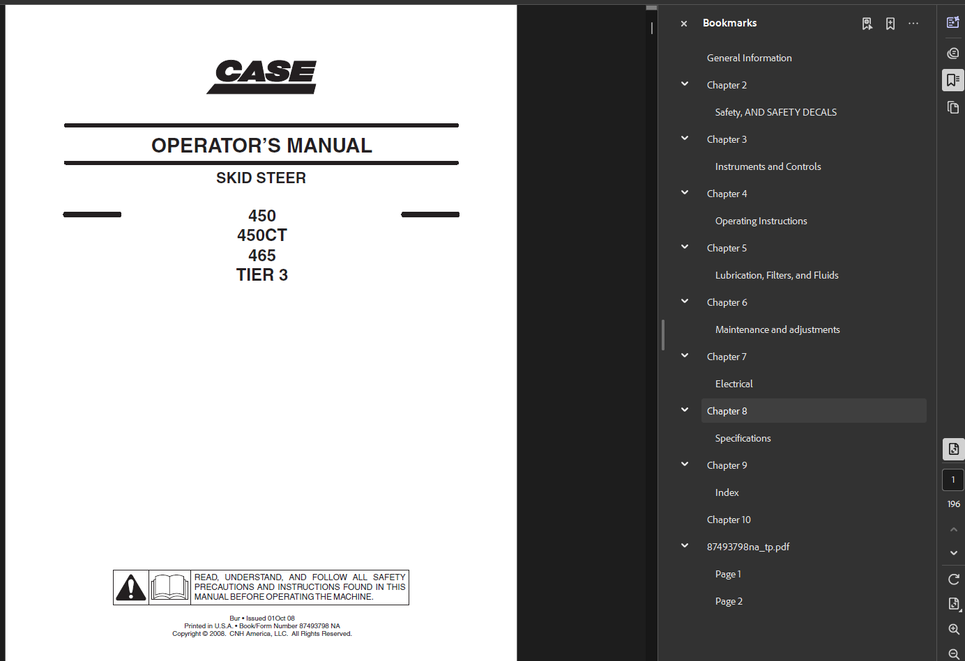 Case Skid Steer 450 Series 3 Operator Owner Manual PDF Instant Download