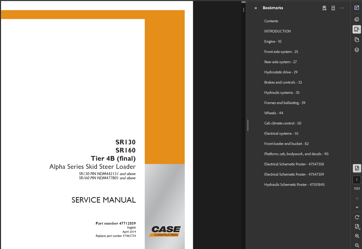Case Skid Steer SR160 Service Shop Repair Manual PDF Instant Download