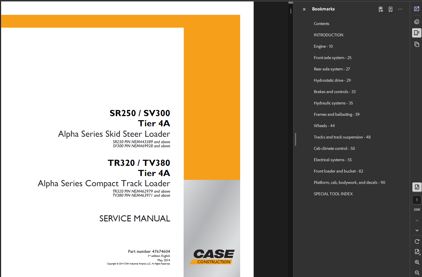 Case Skid Steer SR250 Service Shop Repair Manual PDF Instant Download