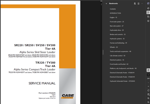 Case Skid Steer SR220 Service Shop Repair Manual PDF Instant Download