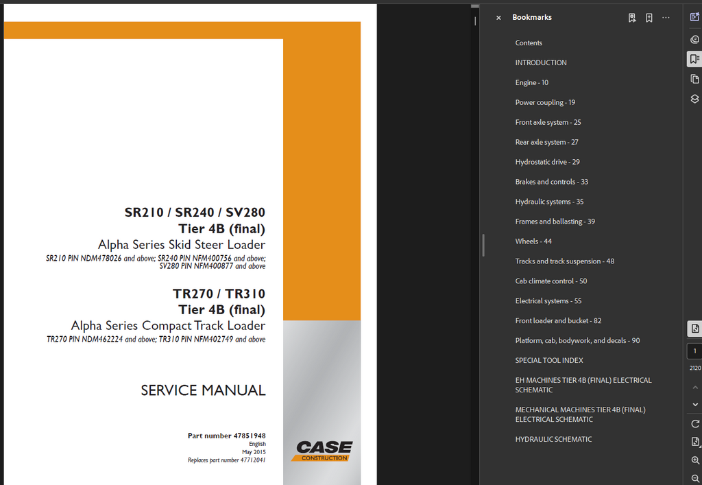 Case Skid Steer SR210 Service Shop Repair Manual PDF Instant Download