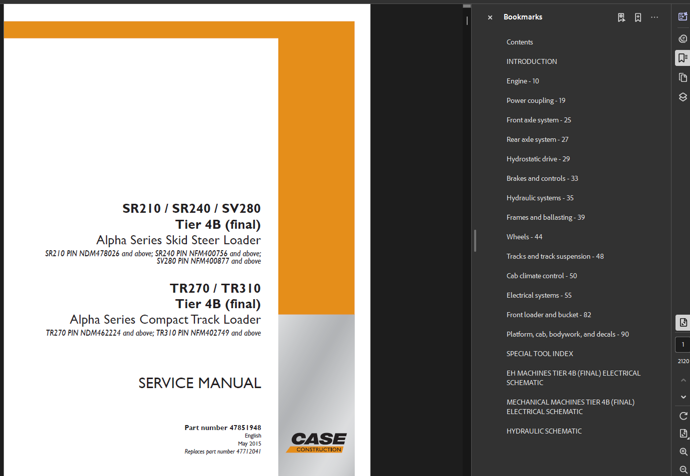 Case Skid Steer SR240 Service Shop Repair Manual PDF Instant Download