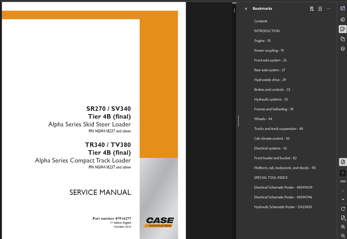 Case Skid Steer SR270 Service Shop Repair Manual PDF Instant Download