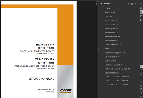 Case Skid Steer SR270 Service Shop Repair Manual PDF Instant Download
