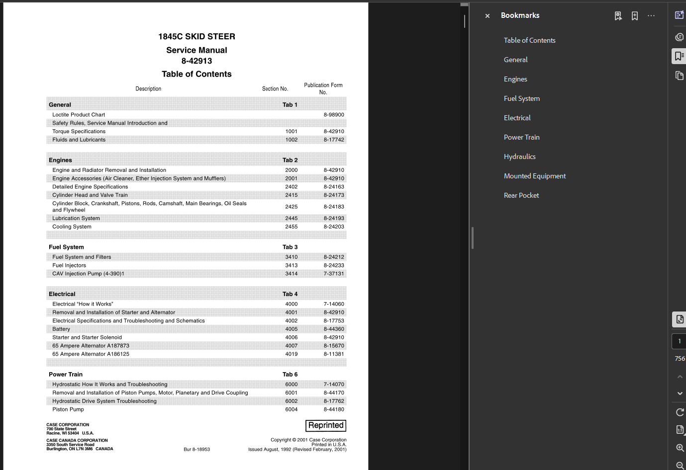 Case Skid Steer 1845C Service Shop Repair Manual PDF Instant Download