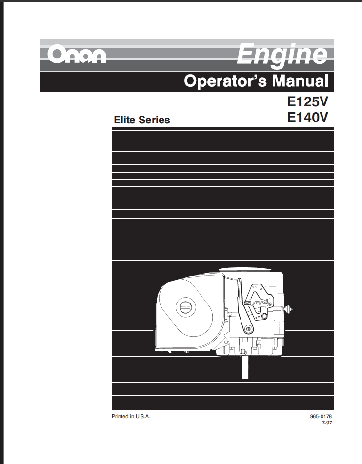 Onan E125V Engine Operator Owner Manual PDF Instant Download