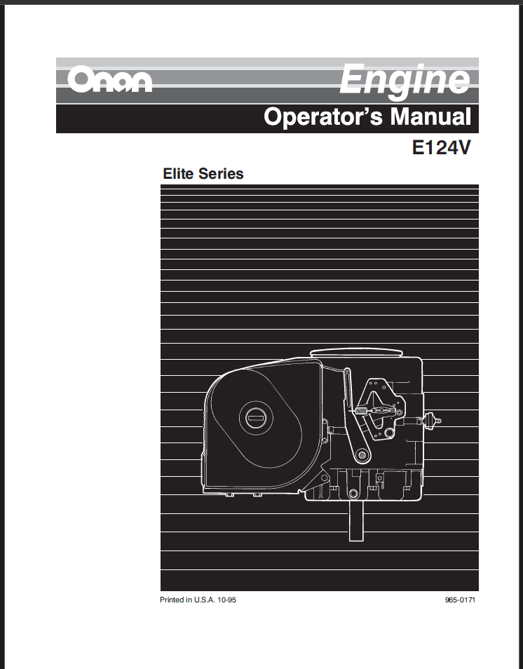 Onan E125V Engine Operator Owner Manual PDF Instant Download