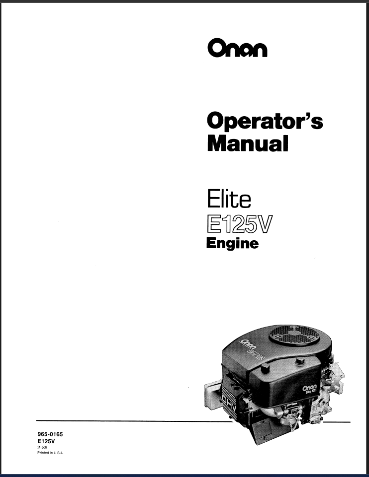 Onan E125V Engine Operator Owner Manual PDF Instant Download