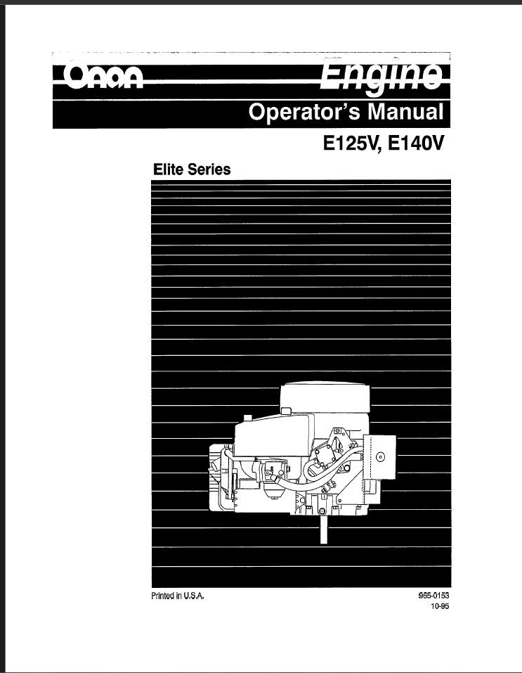 Onan E125V Engine Operator Owner Manual PDF Instant Download
