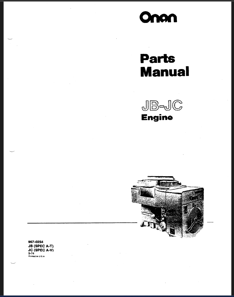 Onan JB Engine Parts Manual PDF Instant Download