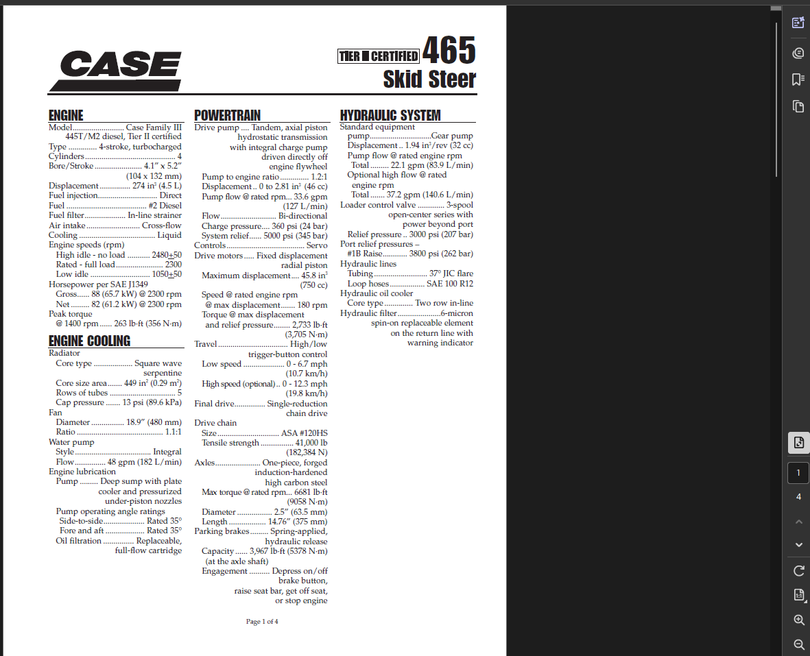 Case Skid Steer 465 Specifications Manual PDF Instant Download