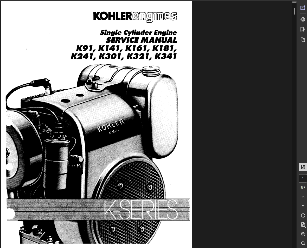 Case Skid Steer 4120 Engine (KOHLER K341) Service Repair Manual PDF Instant Download