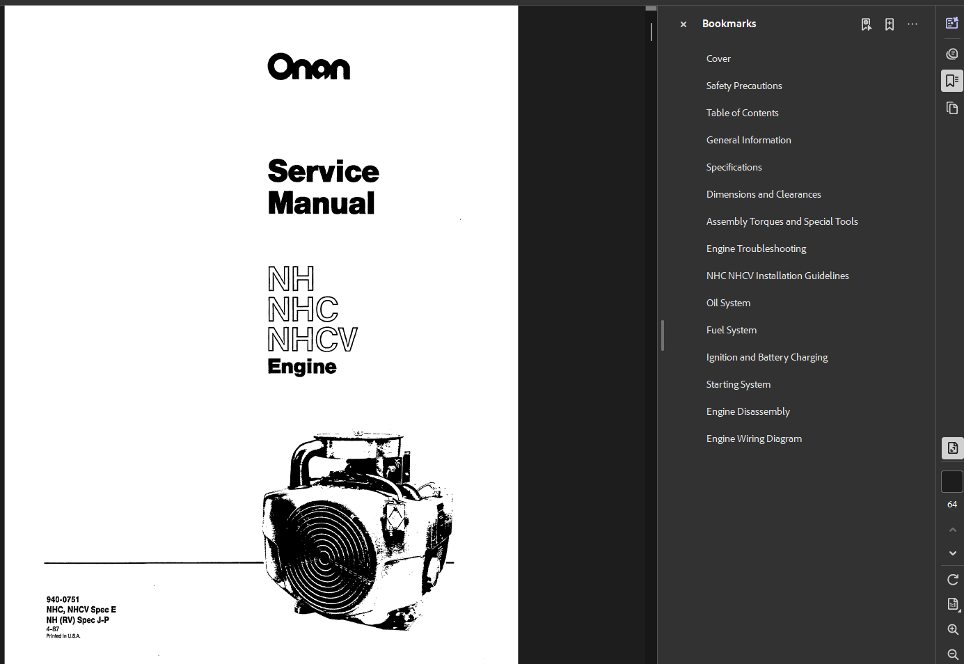 Case Skid Steer 4135 Engine (ONAN NHCV) Service Repair Manual PDF Instant Download
