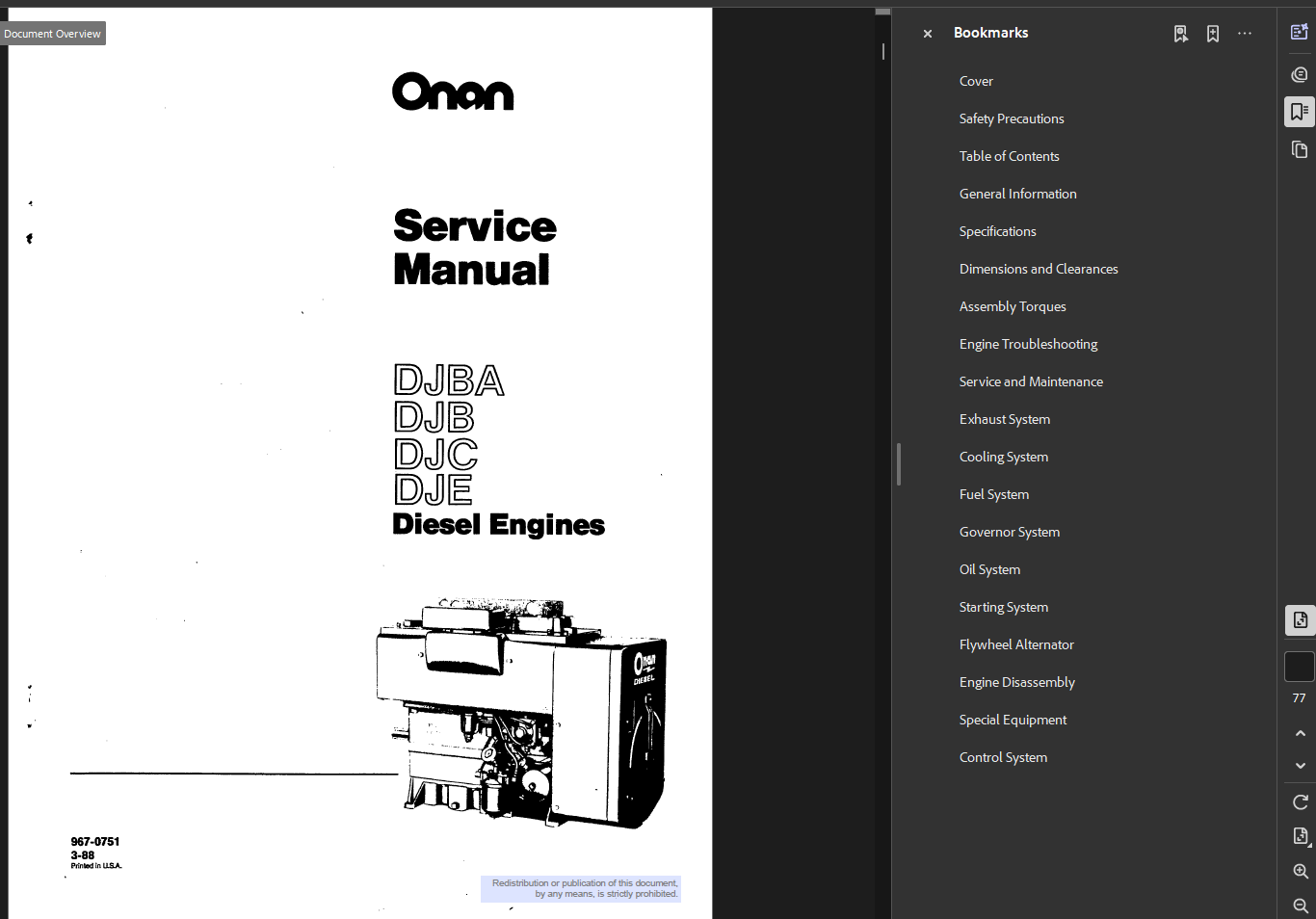 Onan DJBA Engine Service Manual PDF Instant Download