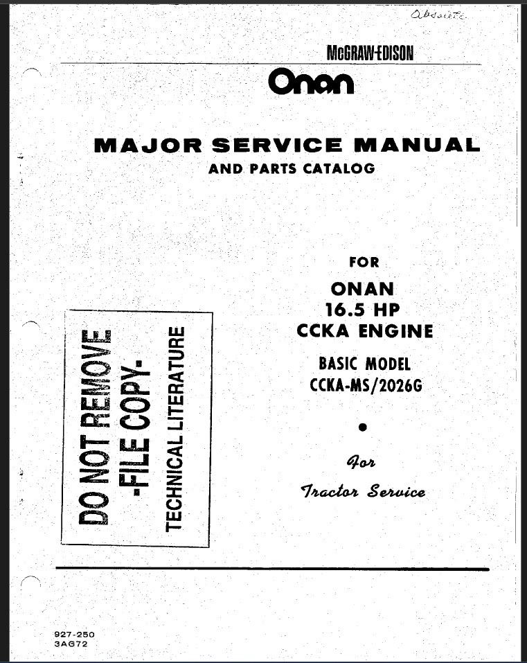 Onan CCKA TRACTOR Engine Parts Manual PDF Instant Download