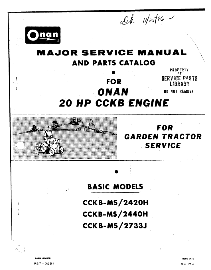 Onan CCKB TRACTOR Engine Service Shop Repair Manual PDF Instant Download