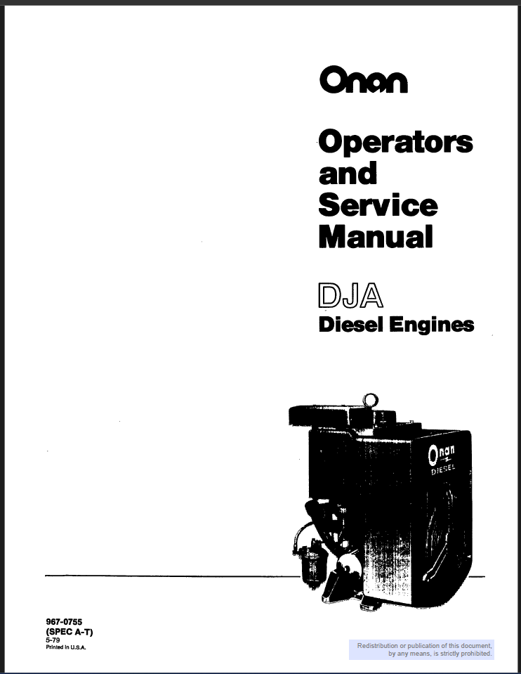 Onan DJA Engine Operators Service Manual PDF Instant Download