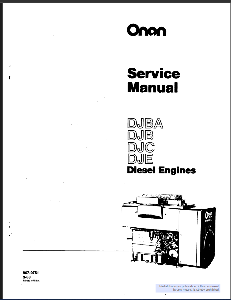 Onan DJB Engine Service Manual PDF Instant Download
