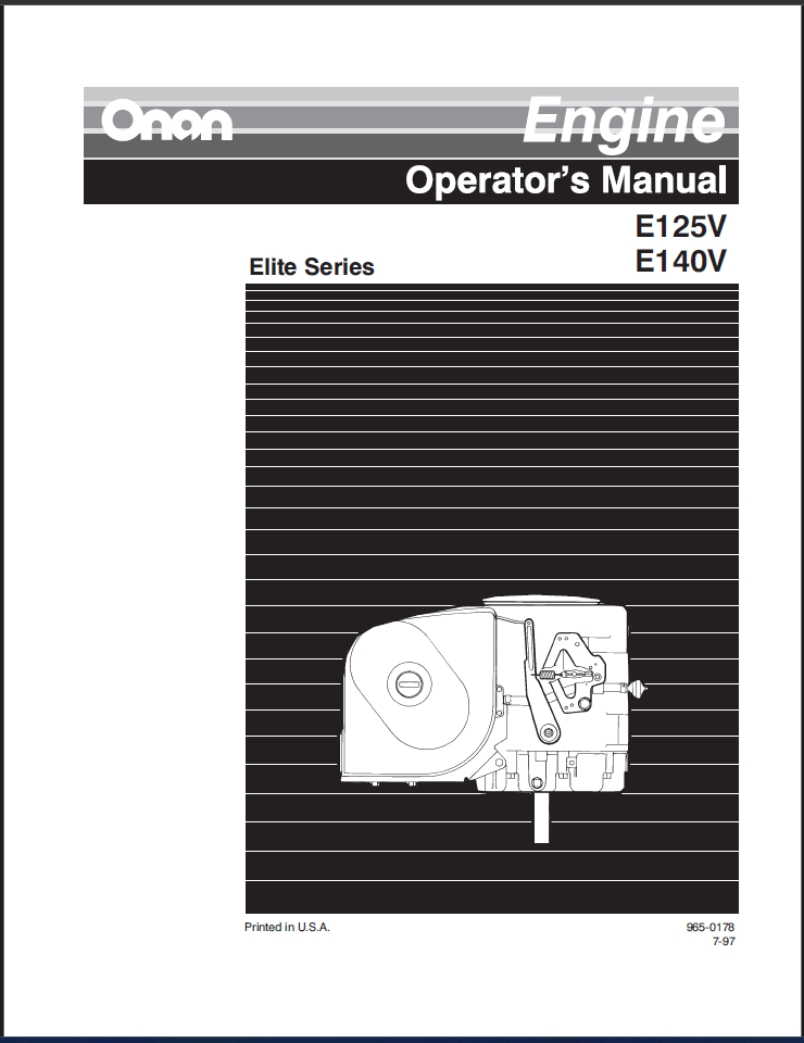 Onan E140V Engine Operator Owner Manual PDF Instant Download