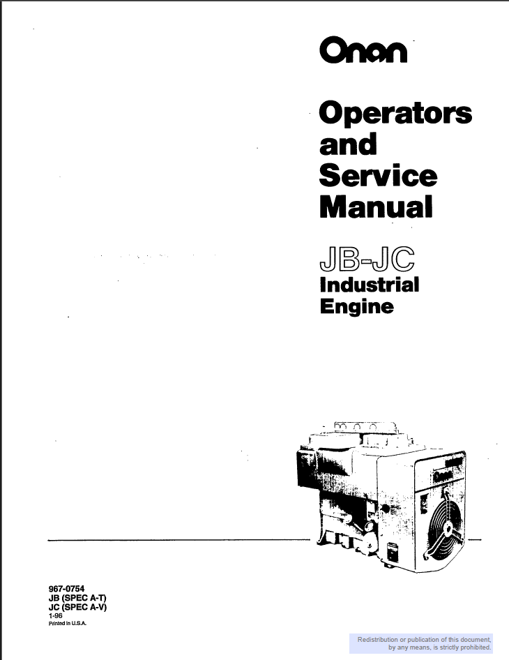 Onan JB Engine Operators Service Manual PDF Instant Download