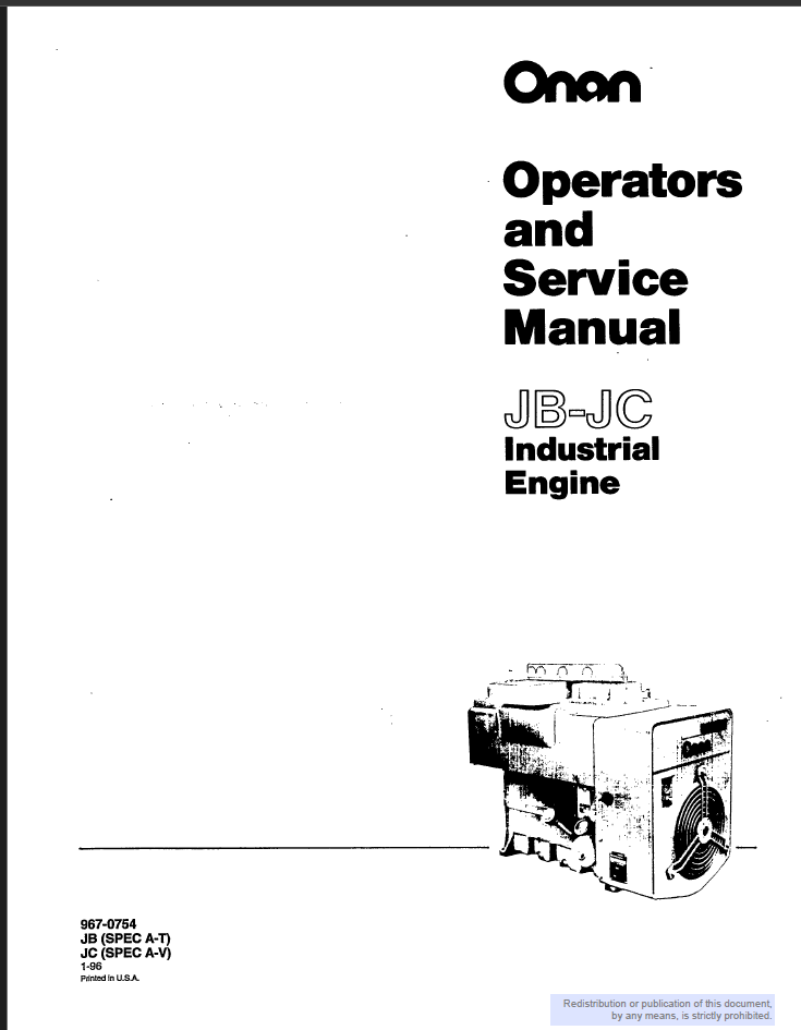 Onan JB Engine Operators Service Manual PDF Instant Download