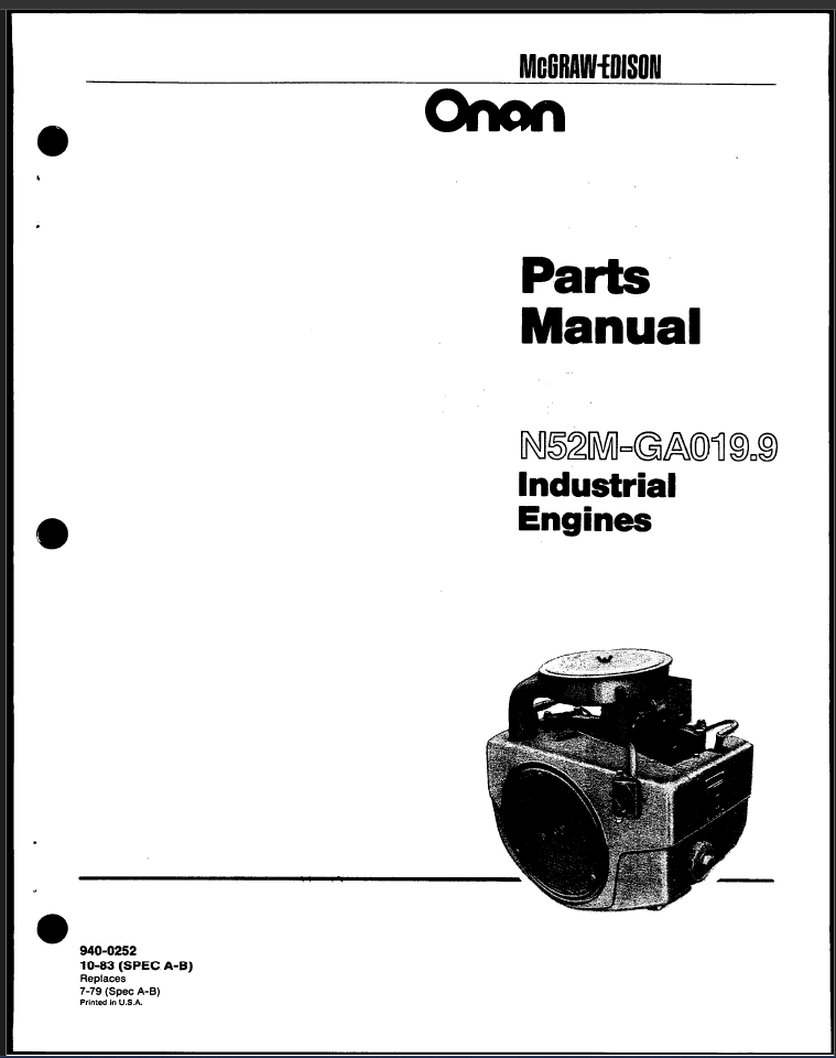 Onan N52M Engine Parts Manual PDF Instant Download