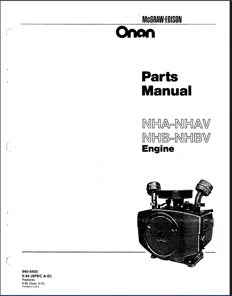 Onan NHA Engine Parts Manual PDF Instant Download