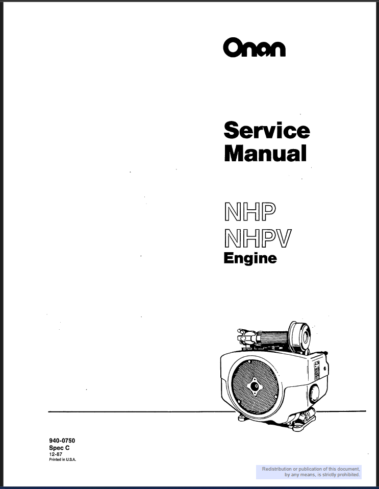 Onan NHPV Engine Service Manual PDF Instant Download