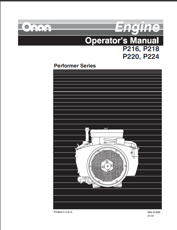 Onan P218G LINCOLN Engine Operator Owner Manual PDF Instant Download