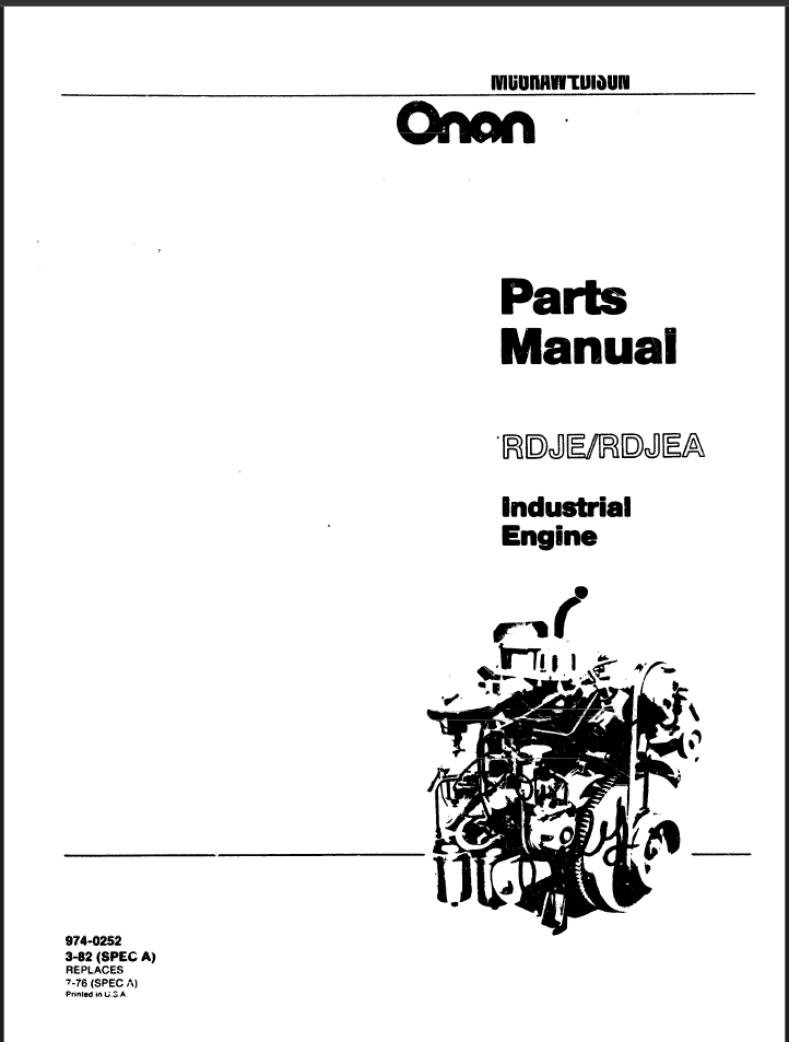 Onan RDJEA Engine Parts Manual PDF Instant Download