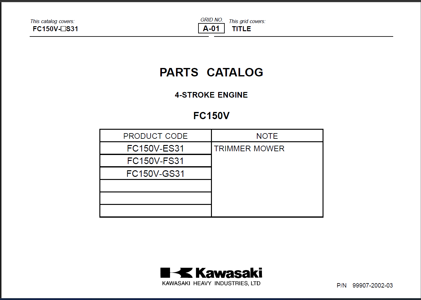 Kawasaki FC150V Engine FC SERIES Parts Manual PDF Instant Download