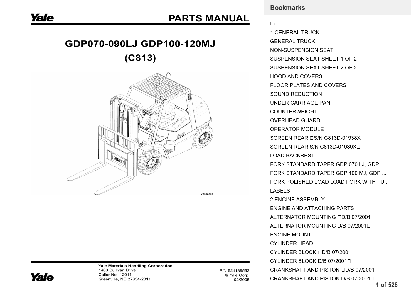 Yale GDP080LJ Forklift Service Manual & Parts Manual (C813) Bundle PDF Instant Download