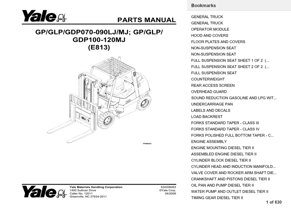 Yale GP120MJ Forklift Service Manual & Parts Manual (E813) Bundle PDF Instant Download