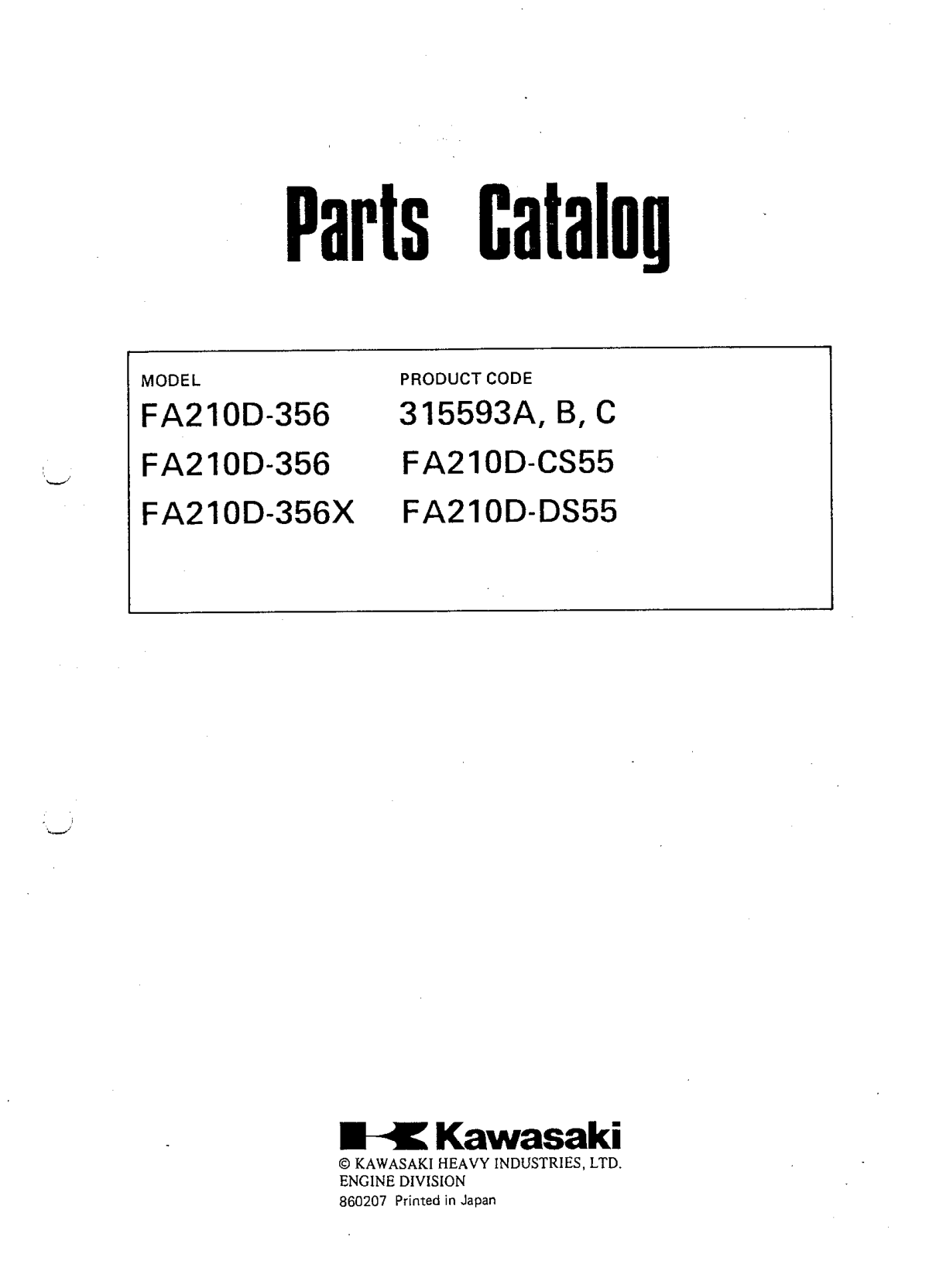 Kawasaki Engine FA210 FA SERIES Parts Manual PDF Instant Download