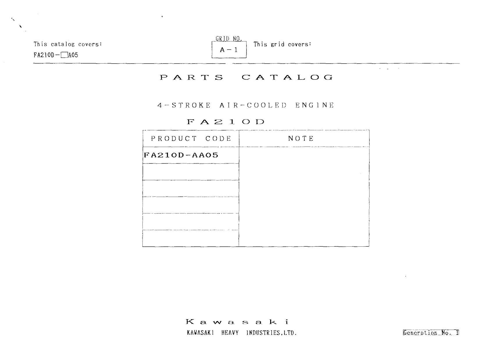 Kawasaki Engine FA210D FA SERIES Parts Manual PDF Instant Download