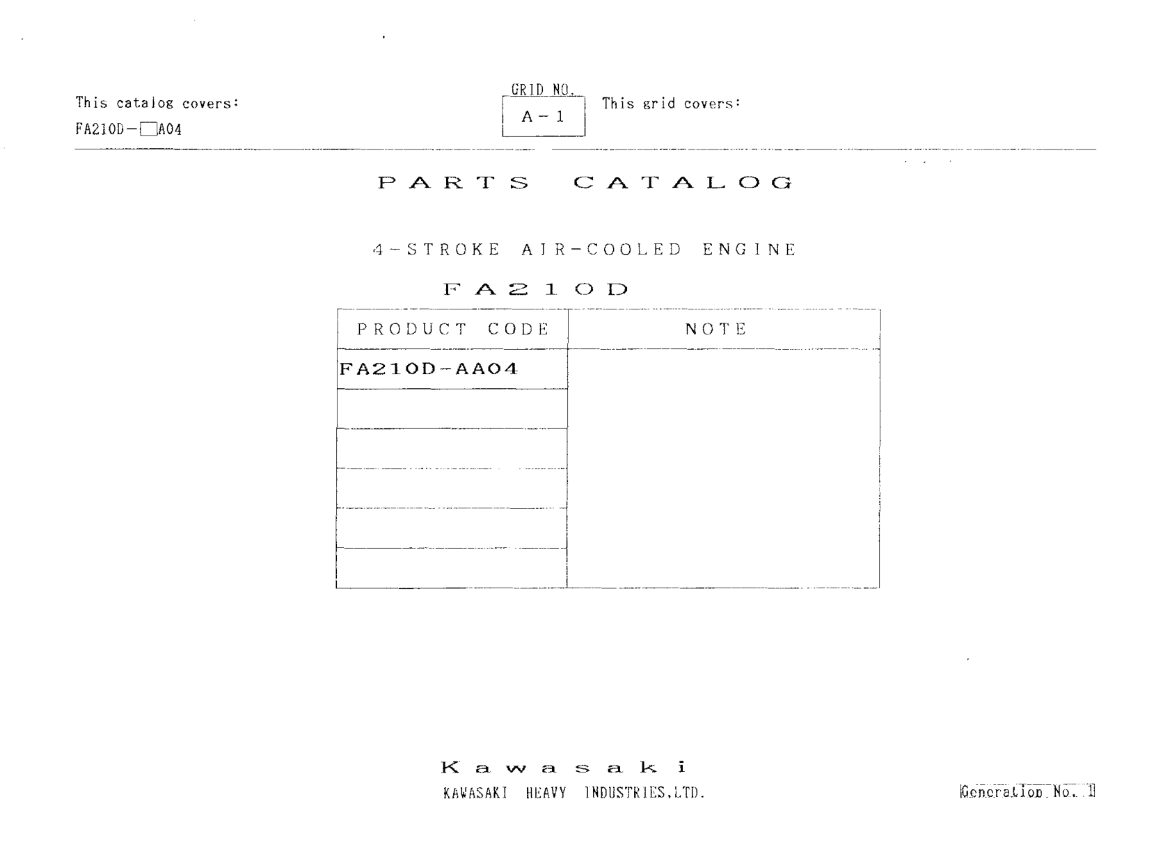 Kawasaki Engine FA210D FA SERIES Parts Manual PDF Instant Download