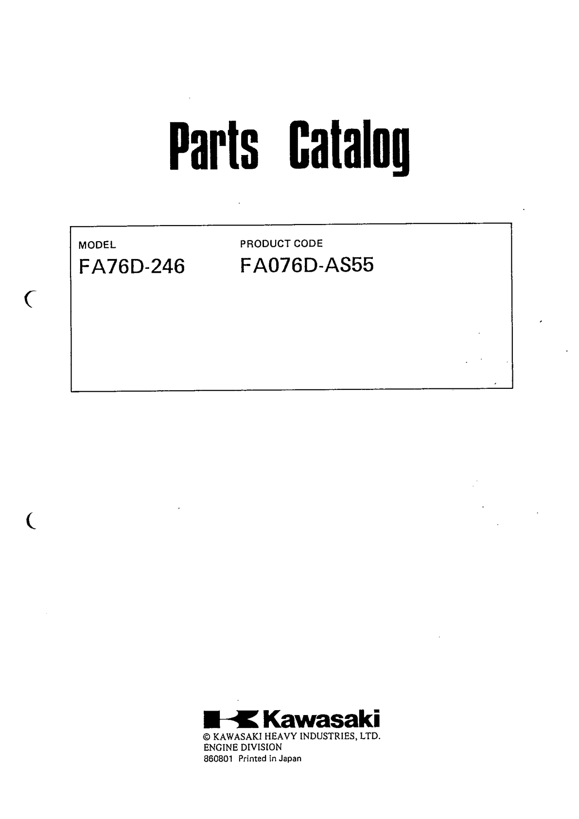Kawasaki Engine FA76 FA SERIES Parts Manual PDF Instant Download