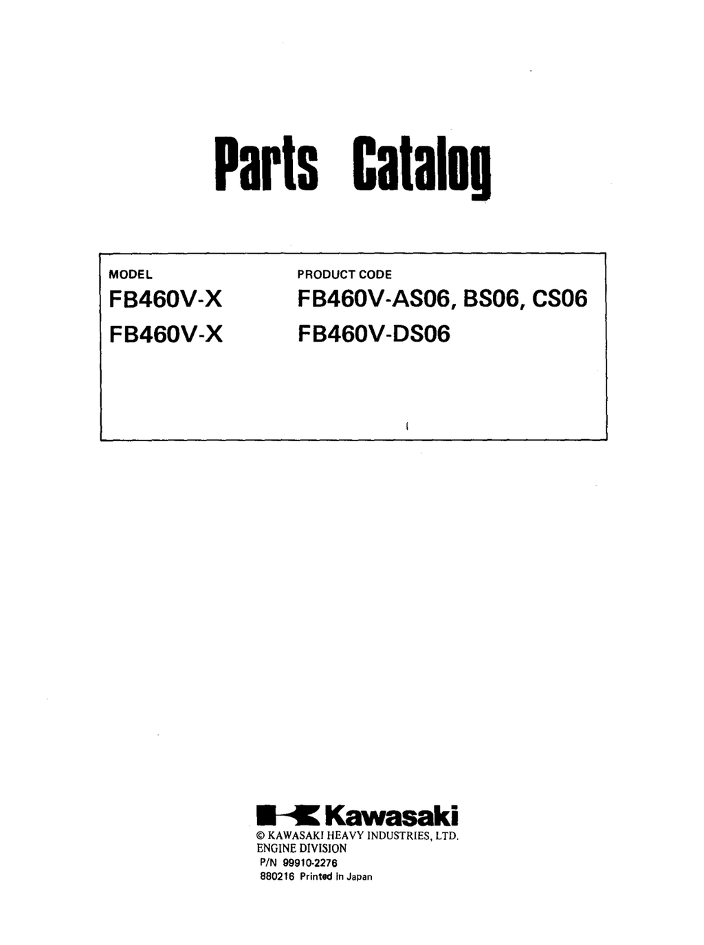 Kawasaki FB460V Engine FB SERIES Parts Manual PDF Instant Download