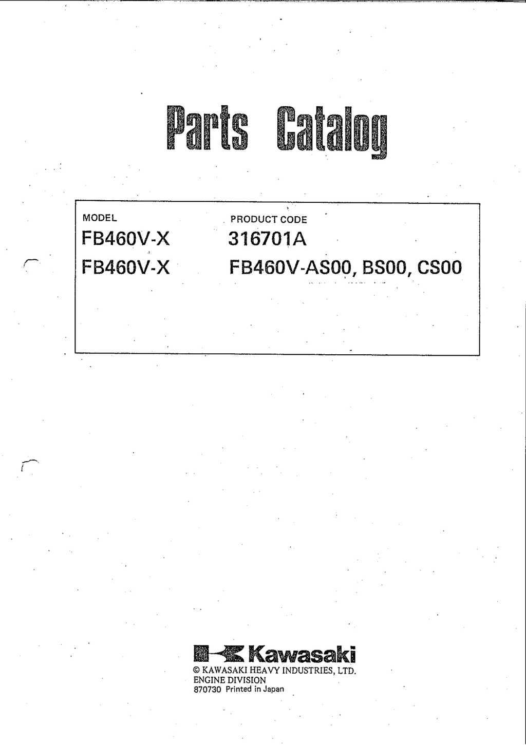 Kawasaki FB460V Engine FB SERIES Parts Manual PDF Instant Download