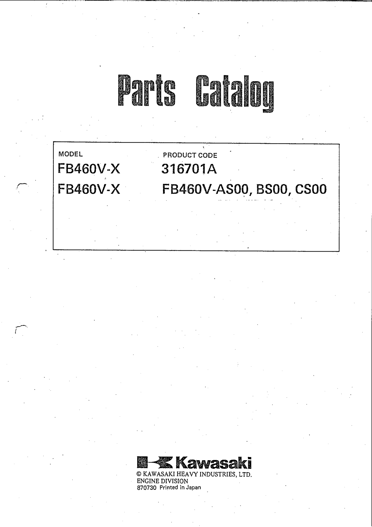 Kawasaki FB460V Engine FB SERIES Parts Manual PDF Instant Download