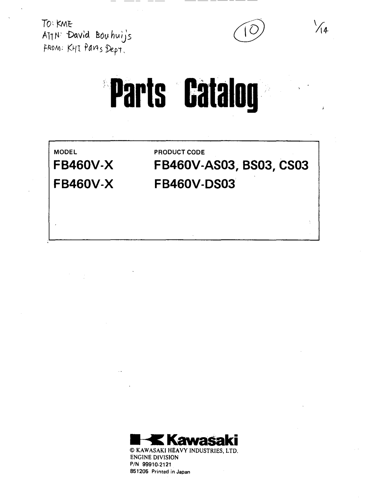 Kawasaki FB460V Engine FB SERIES Parts Manual PDF Instant Download