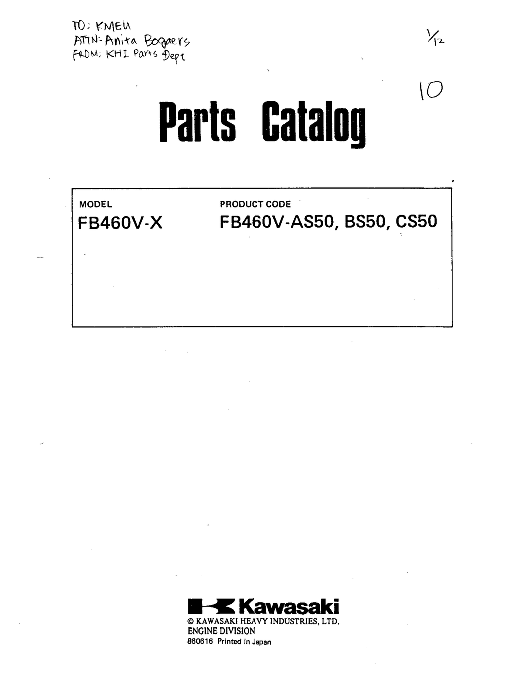 Kawasaki FB460V Engine FB SERIES Parts Manual PDF Instant Download