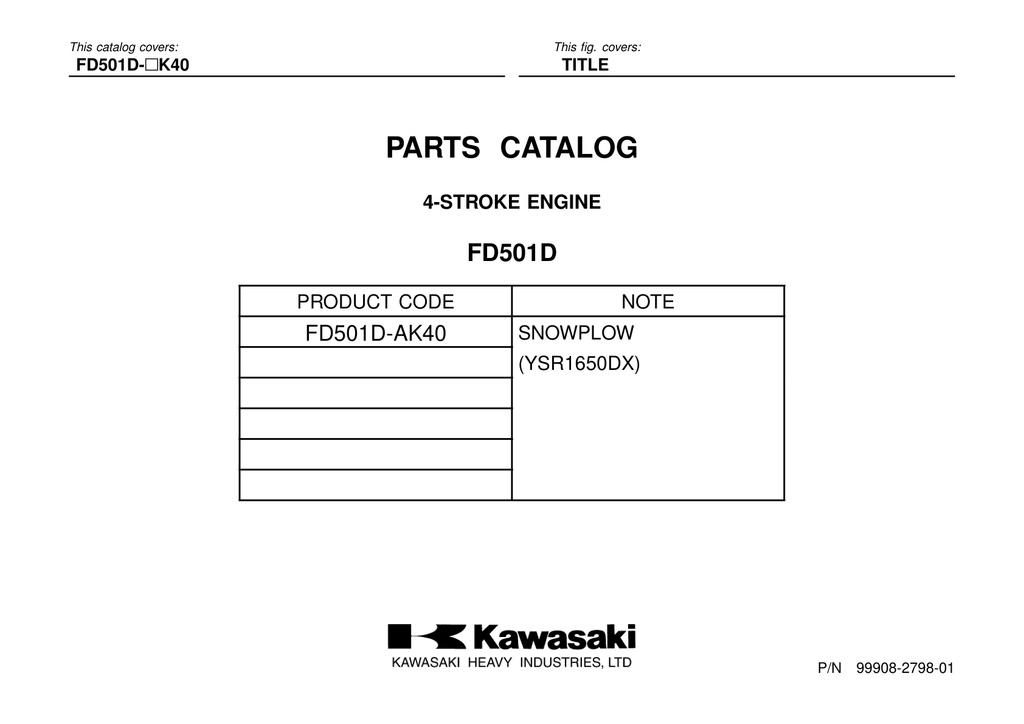 Kawasaki FD501D Engine FD SERIES Parts Manual PDF Instant Download